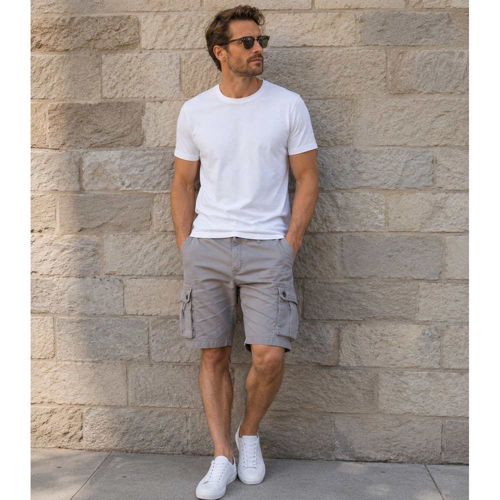 Gorpcore utility Urban Pipeline SuperFlex Mens Grey Cargo Shorts Size 42 Stretch